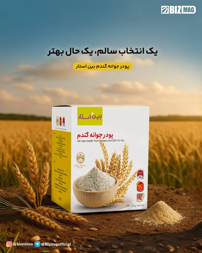پودر جوانه گندم بین استار بسته ۲۵ عددی هر ساشه ۱۵ گرم
